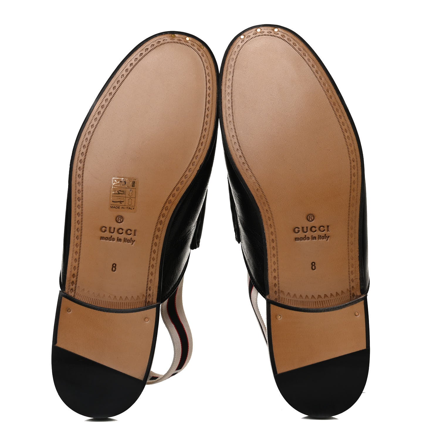 Gucci Goatskin Stripe Mens Horsebit Slingback Slippers 8 Black 7 of 12