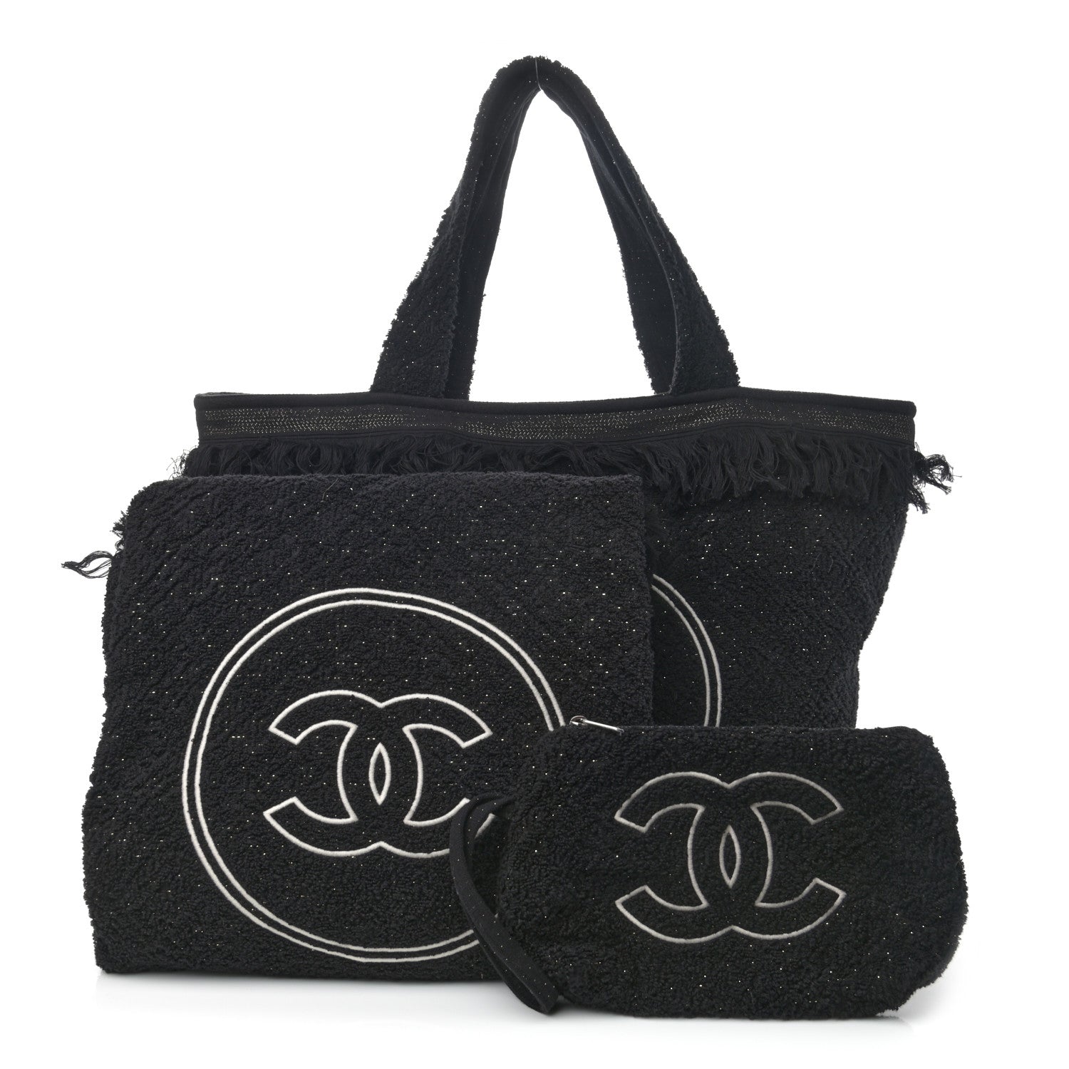 Chanel Terry Cotton CC Beach Tote Towel Set Black 1 of 12