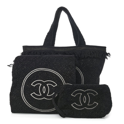 Chanel Terry Cotton CC Beach Tote Towel Set Black 1 of 12