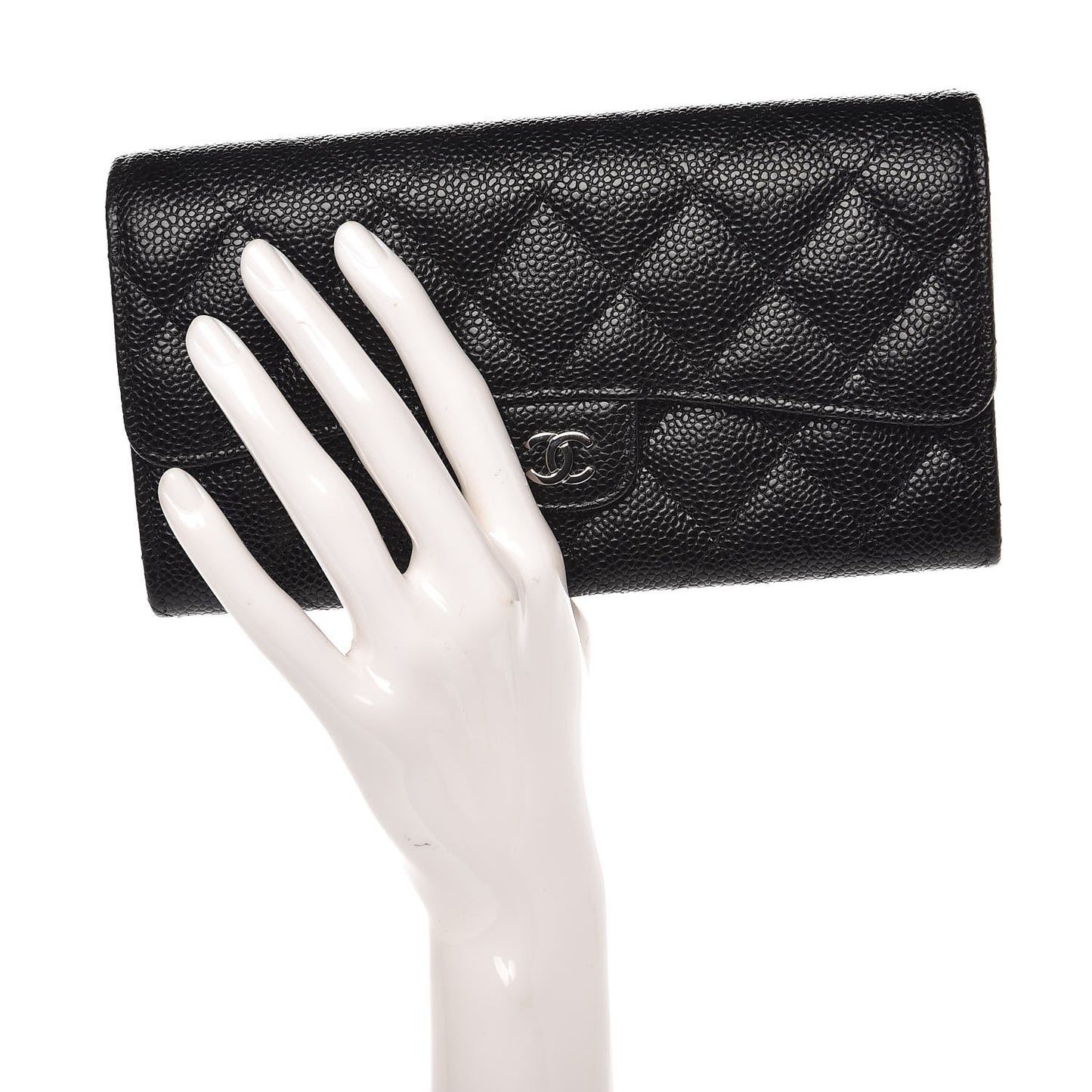 Caviar Quilted Large Gusset Flap Wallet Black