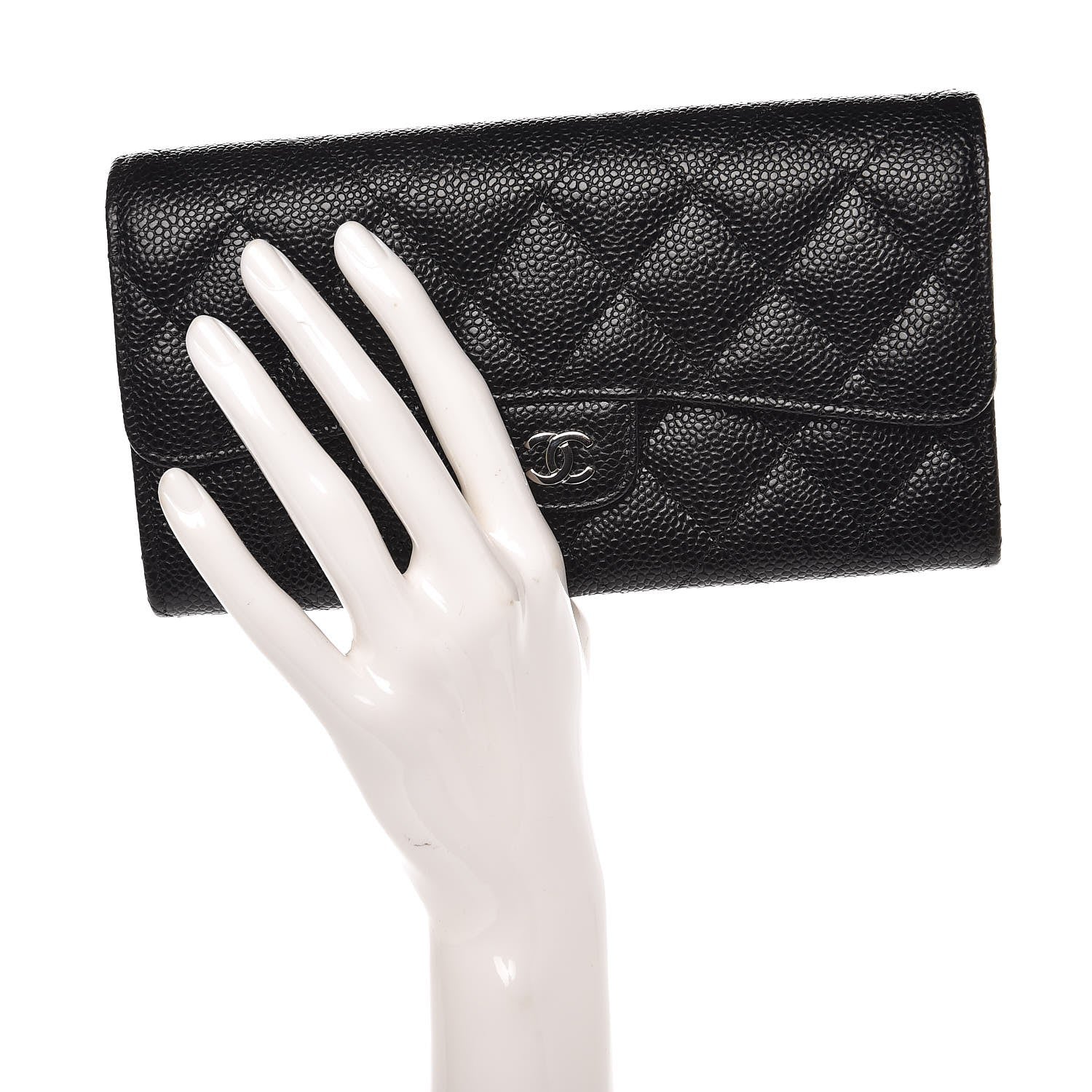 Chanel Caviar Quilted Large Gusset Flap Wallet Black 2 of 9