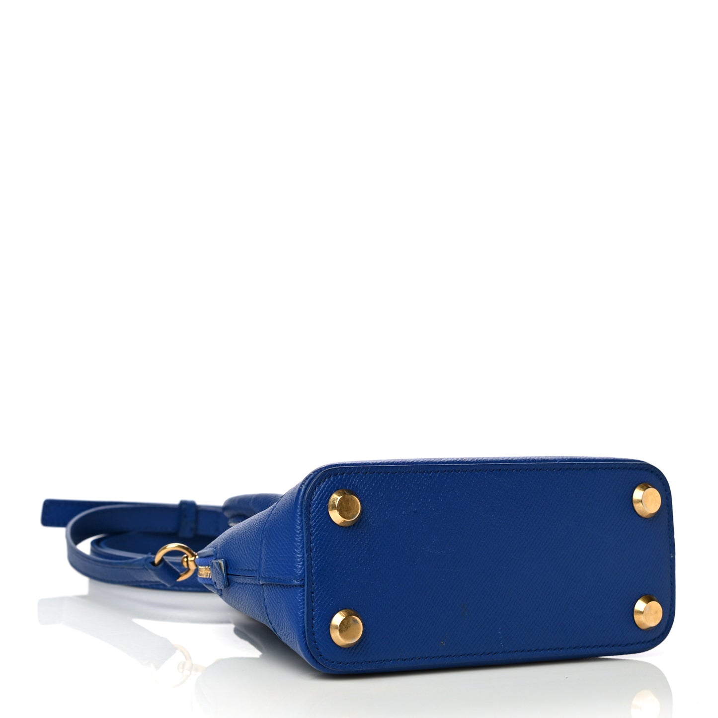 Signature Grained Calfskin Logo XXS Ville Top Handle Bag Bleu Roi White