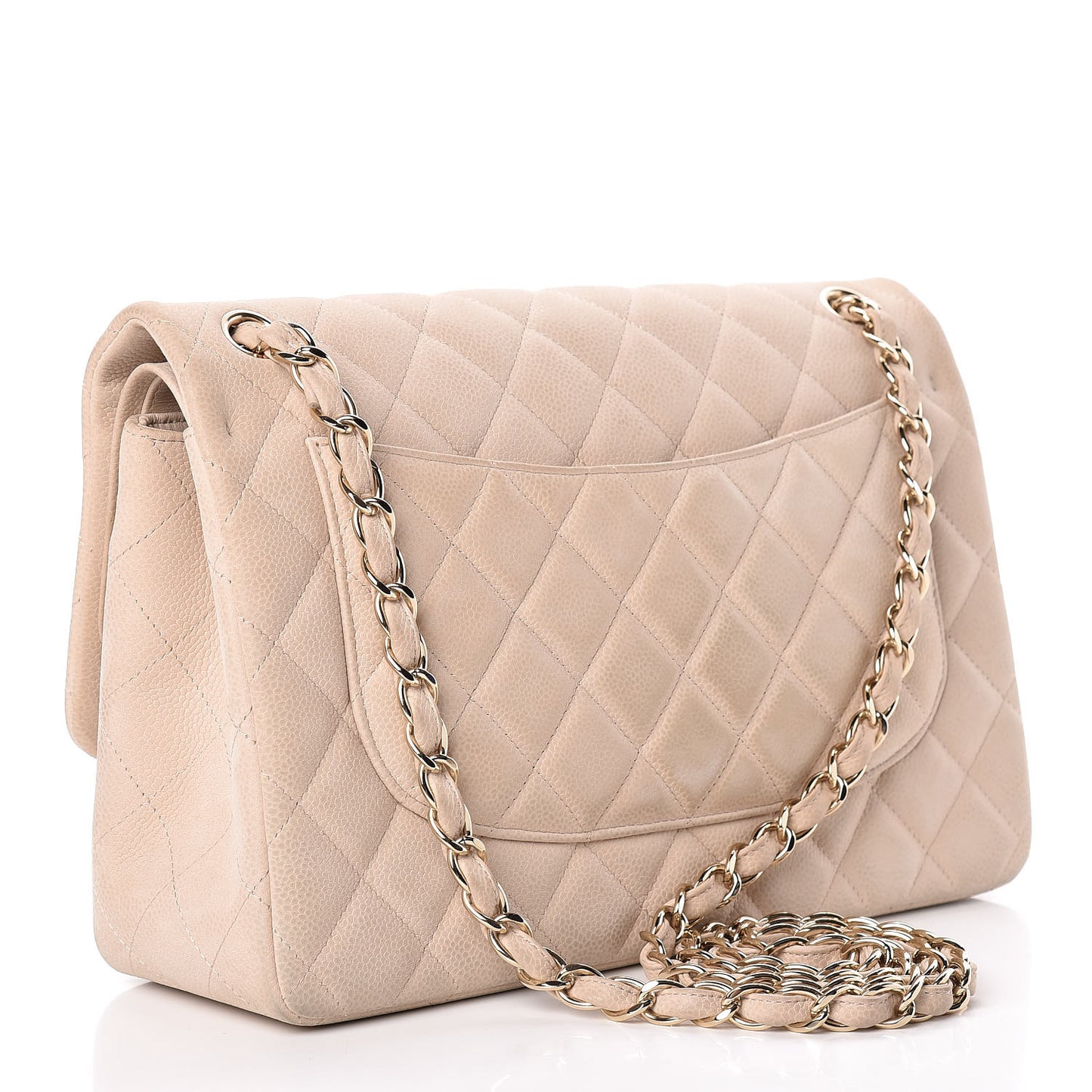 Iridescent Caviar Quilted Jumbo Double Flap Beige