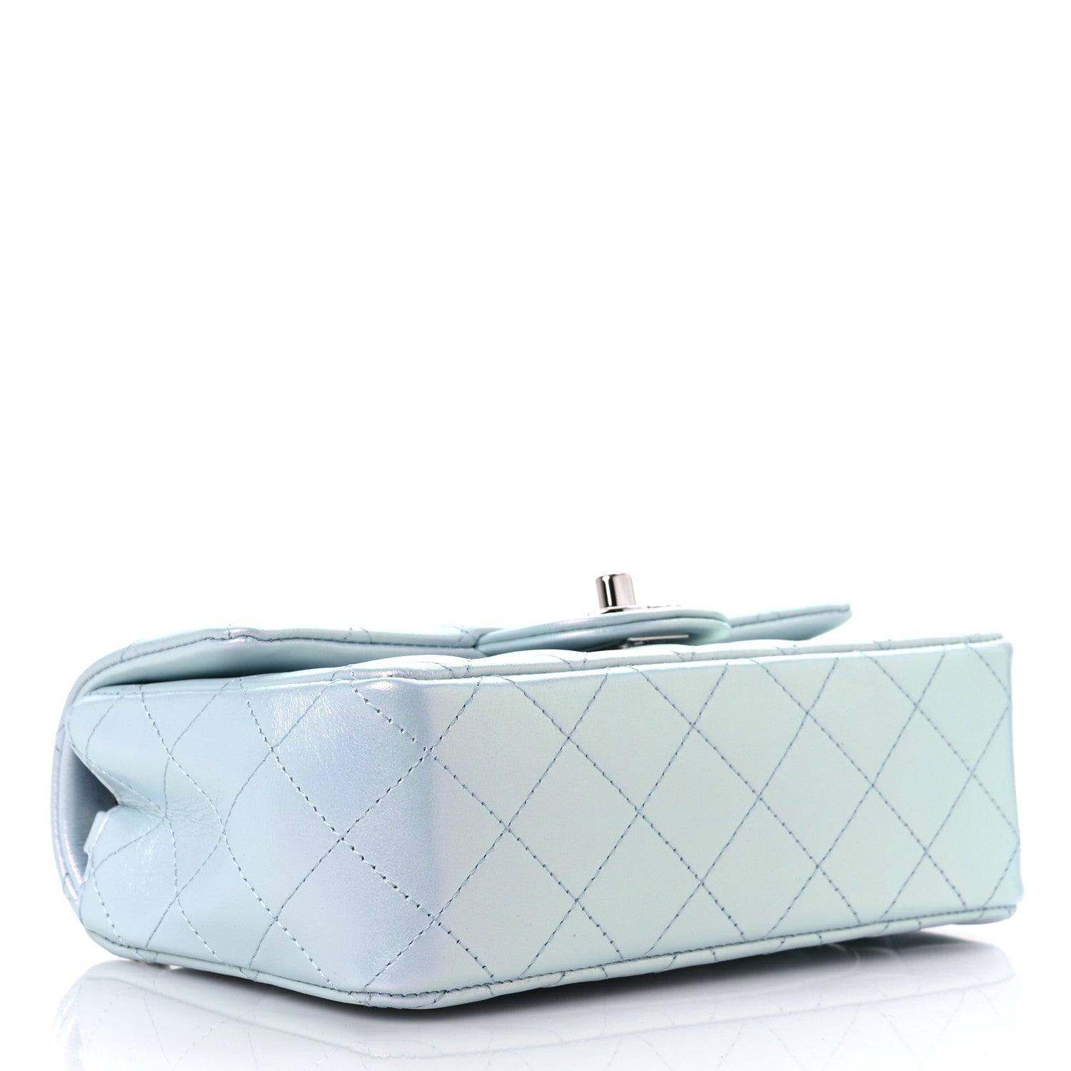 Chanel Iridescent Calfskin Quilted Mini Rectangular Flap Light Blue 4 of 10