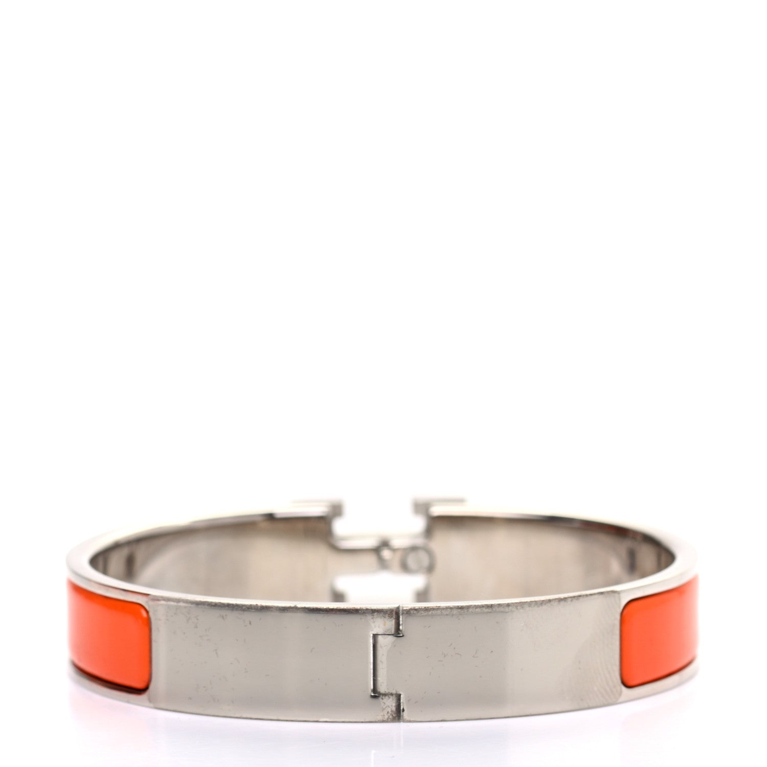 Hermes Enamel Narrow Clic Clac H Bracelet GM Orange White 3 of 4