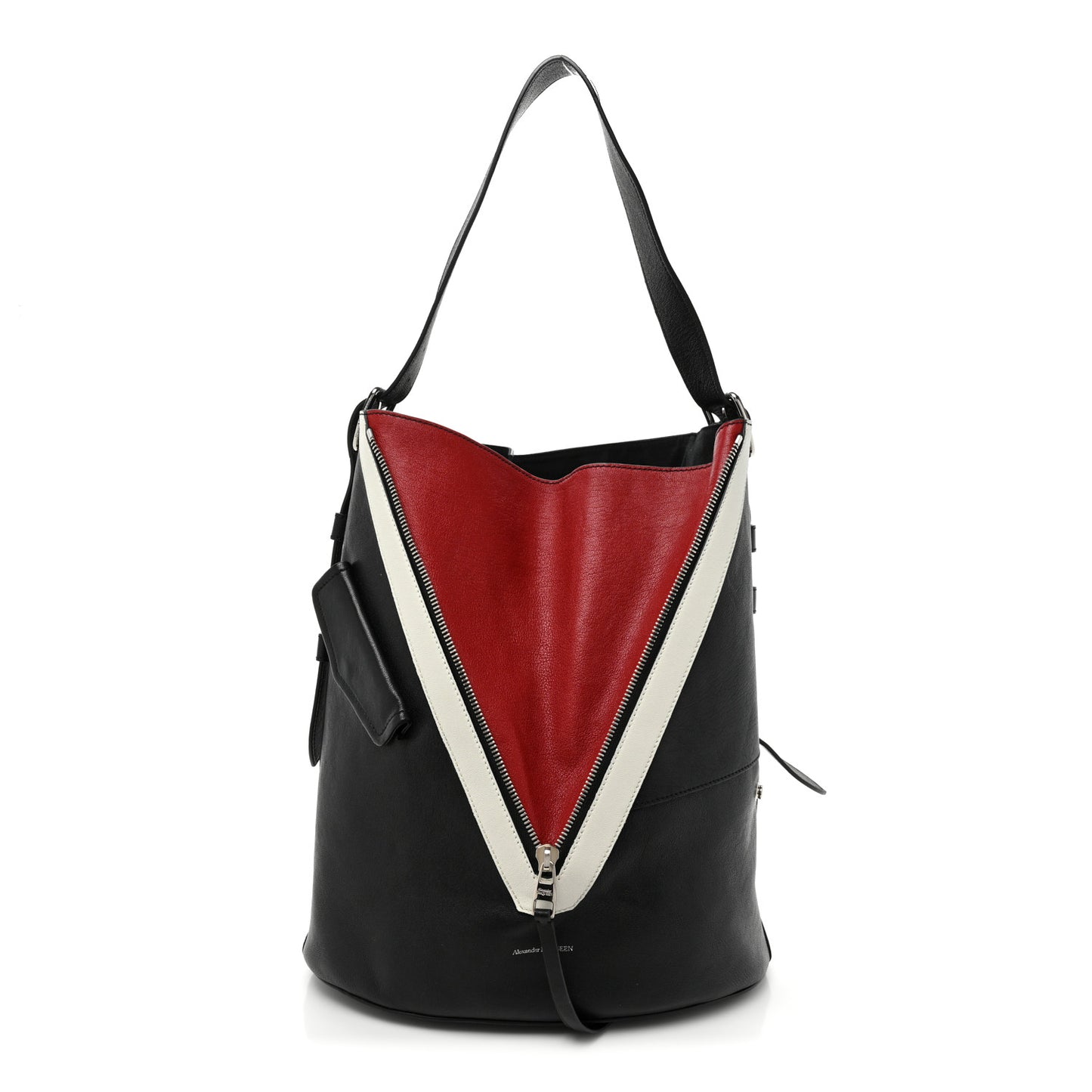 Calfskin Zipper Shoulder Bag Black