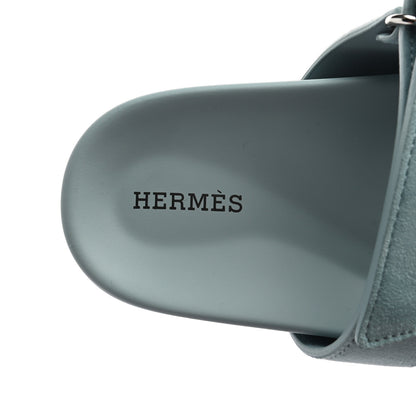 Hermes Suede Goatskin Womens Chypre Sandals 38 Vert d'eau 6 of 8