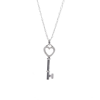 Tiffany 18K White Gold Diamond Mini Heart Key Charm Pendant Link Necklace 4 of 7