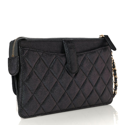 Chanel Iridescent Caviar Quilted Classic Pouch With Handle Black 3 of 11