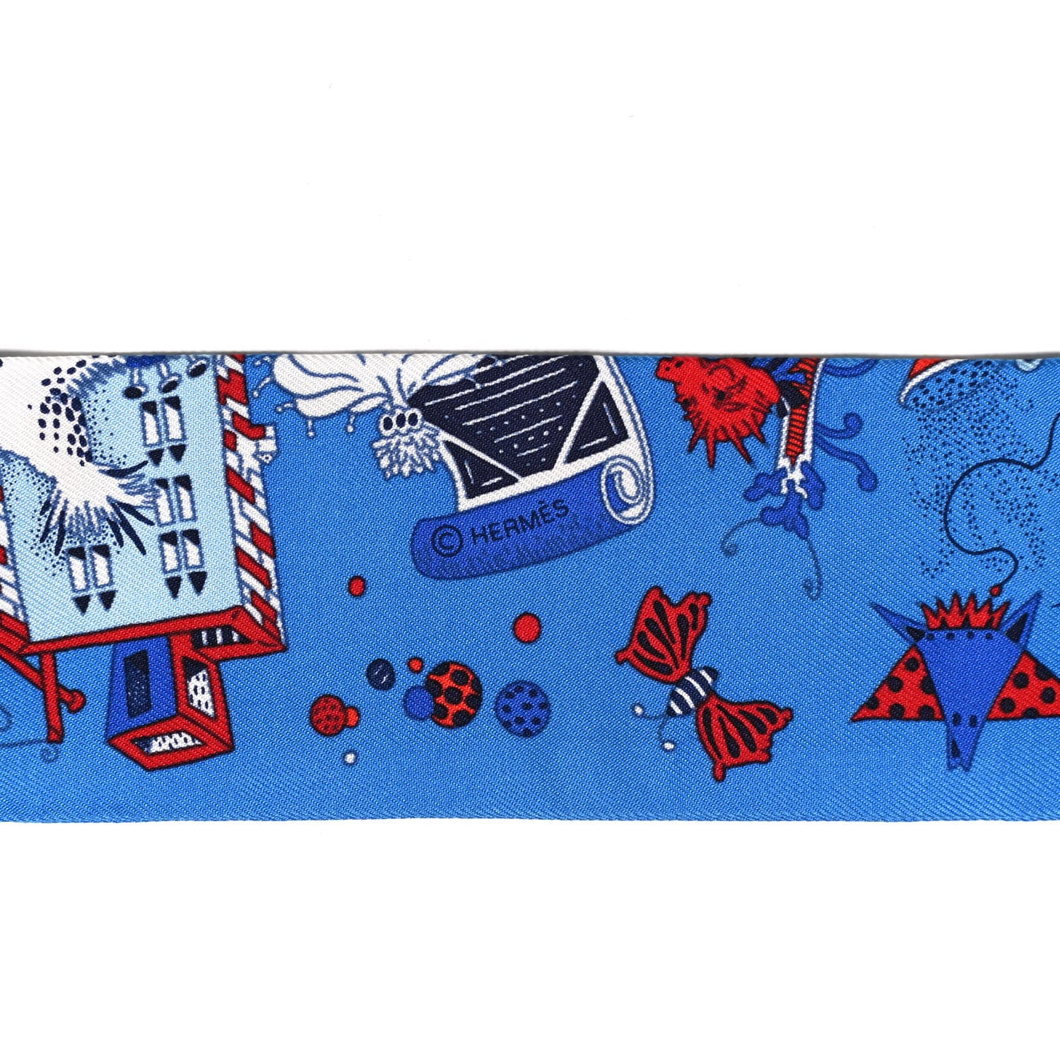 Hermes Silk La Folle Parade Twilly Bleu Gitane Rouge 3 of 4