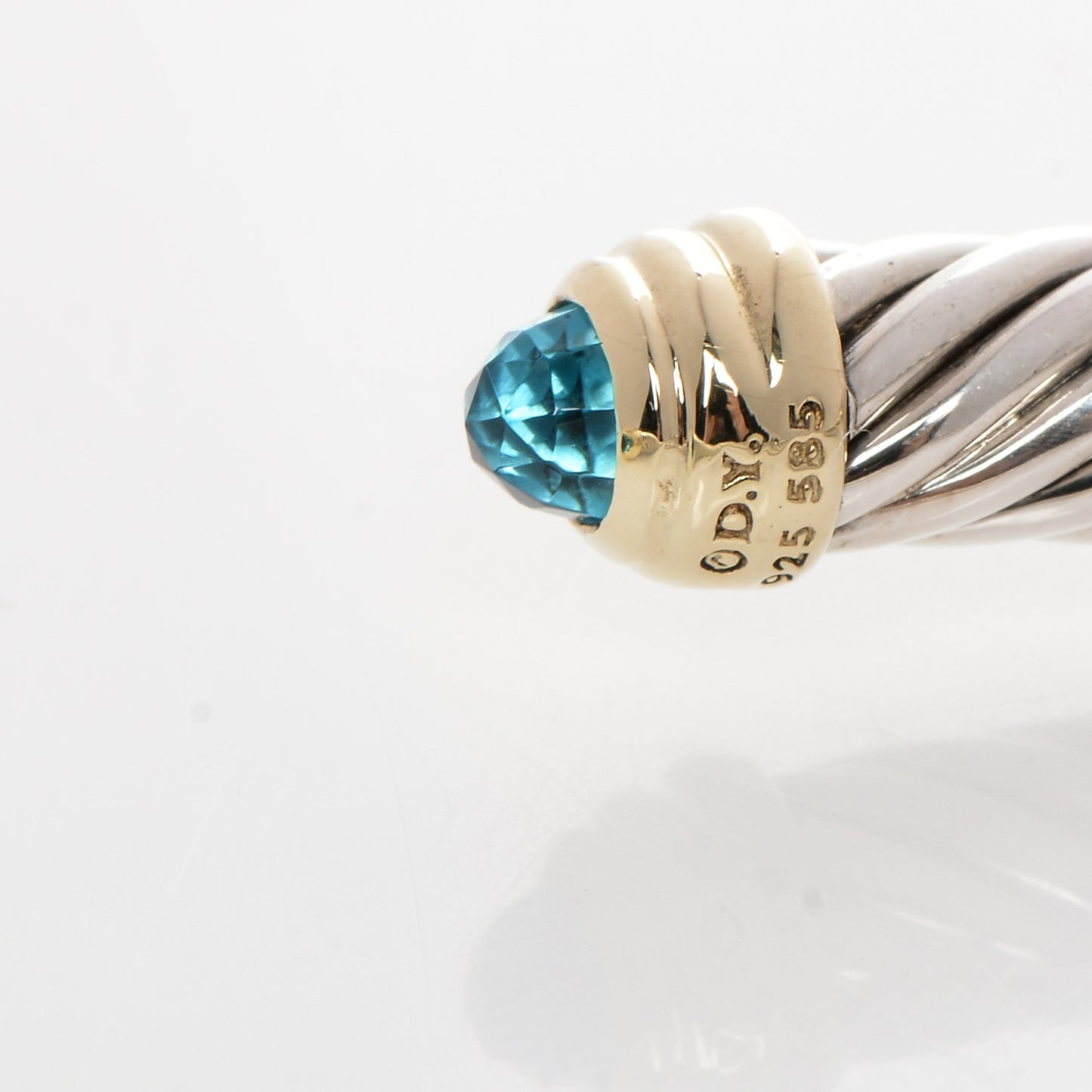 Sterling Silver 14K Yellow Gold Blue Topaz 5mm Cable Classics Petite Color Bracelet