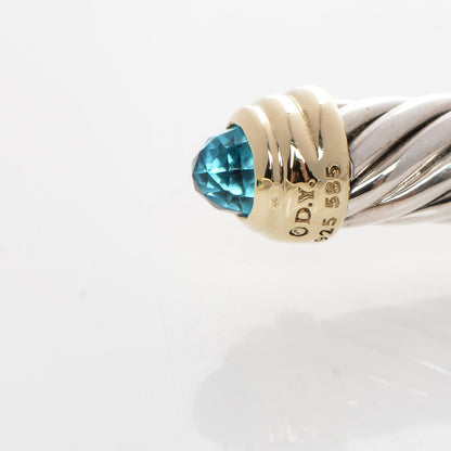 David Yurman Sterling Silver 14K Yellow Gold Blue Topaz 5mm Cable Classics Petite Color Bracelet 4 of 5