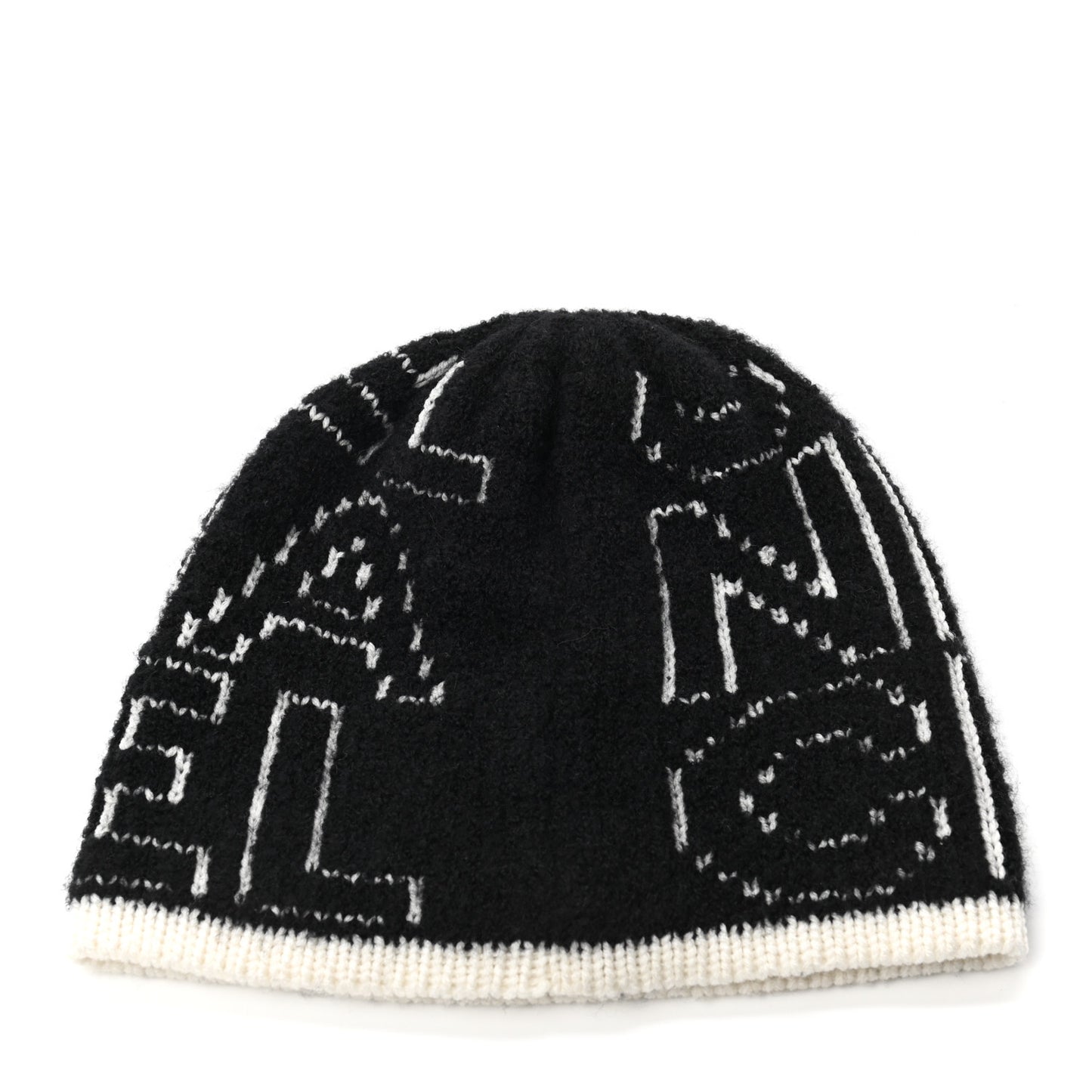 Cashmere Wool Silk Logo Beanie Hat Black White
