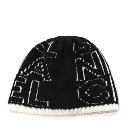 Chanel Cashmere Wool Silk Logo Beanie Hat Black White 3 of 4