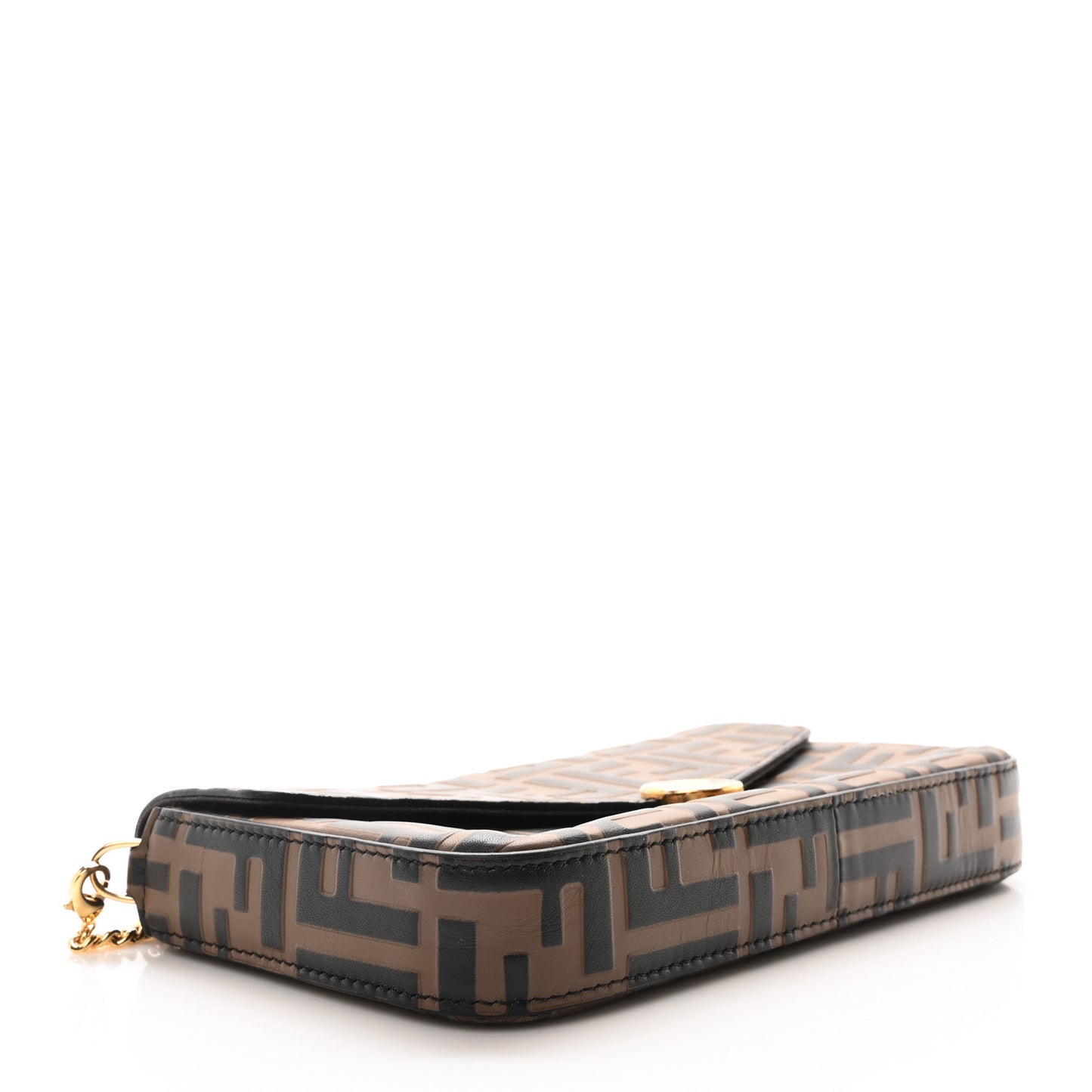 Vitello Soft F is Fendi Bi-Color FF 1974 Embossed Envelope Wallet On Chain with Pouches Maya Black
