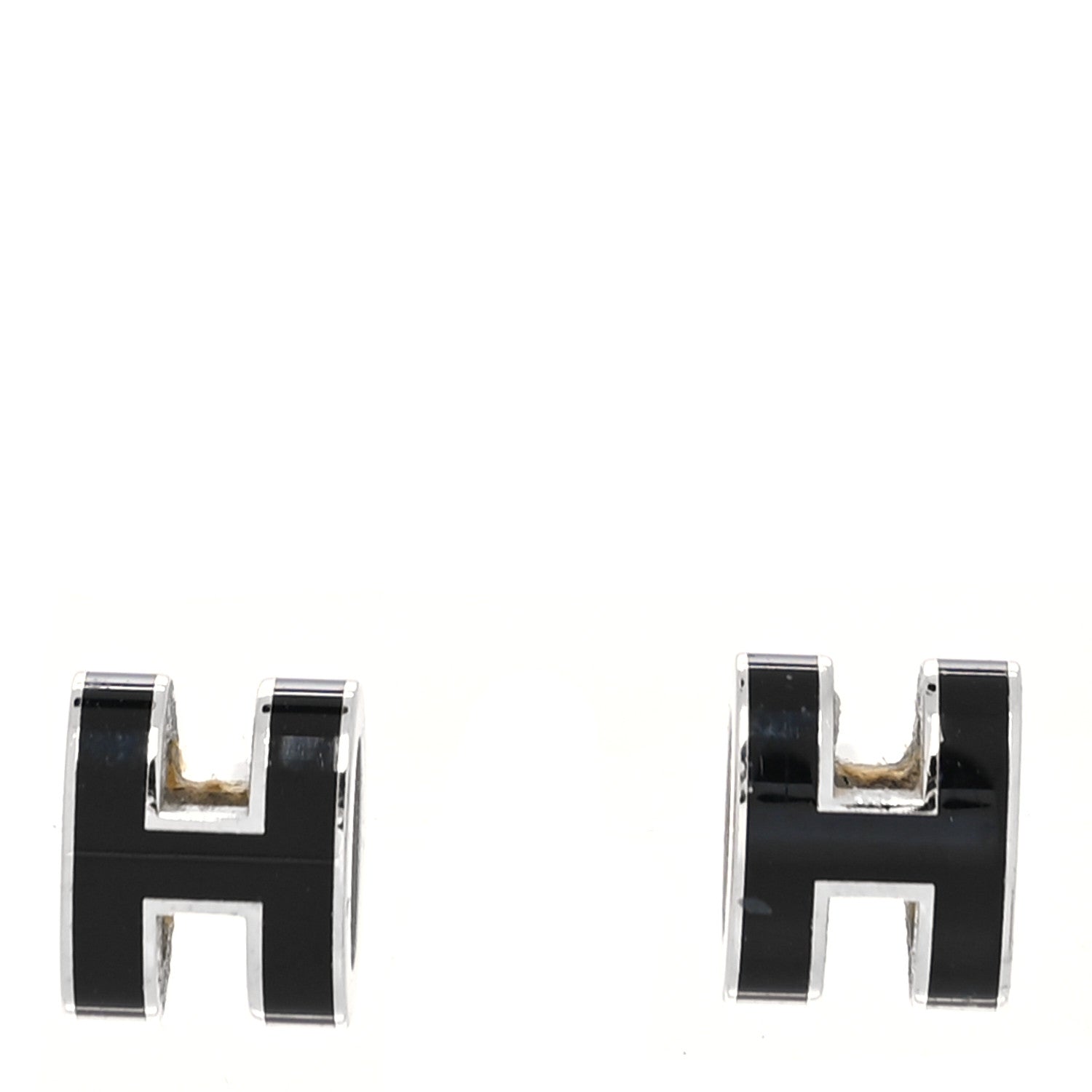 Hermes Palladium Lacquered Mini Pop H Earrings Black 1 of 7