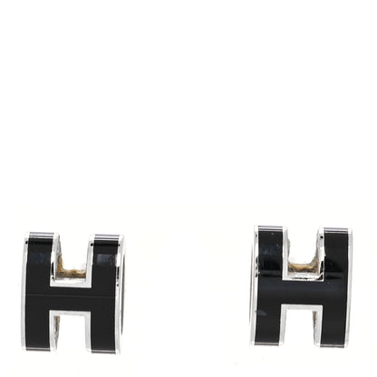 Hermes Palladium Lacquered Mini Pop H Earrings Black 1 of 7