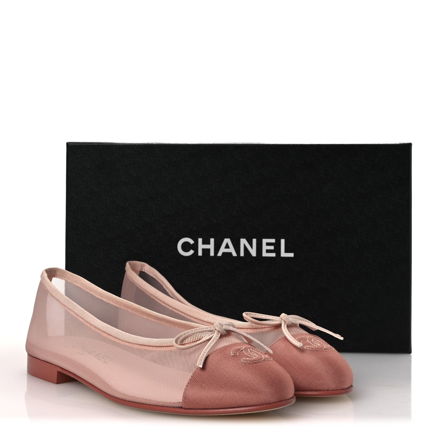 Chanel Mesh Grosgrain CC Cap Toe Ballerina Flats 38.5 Light Pink Dark Pink 12 of 12