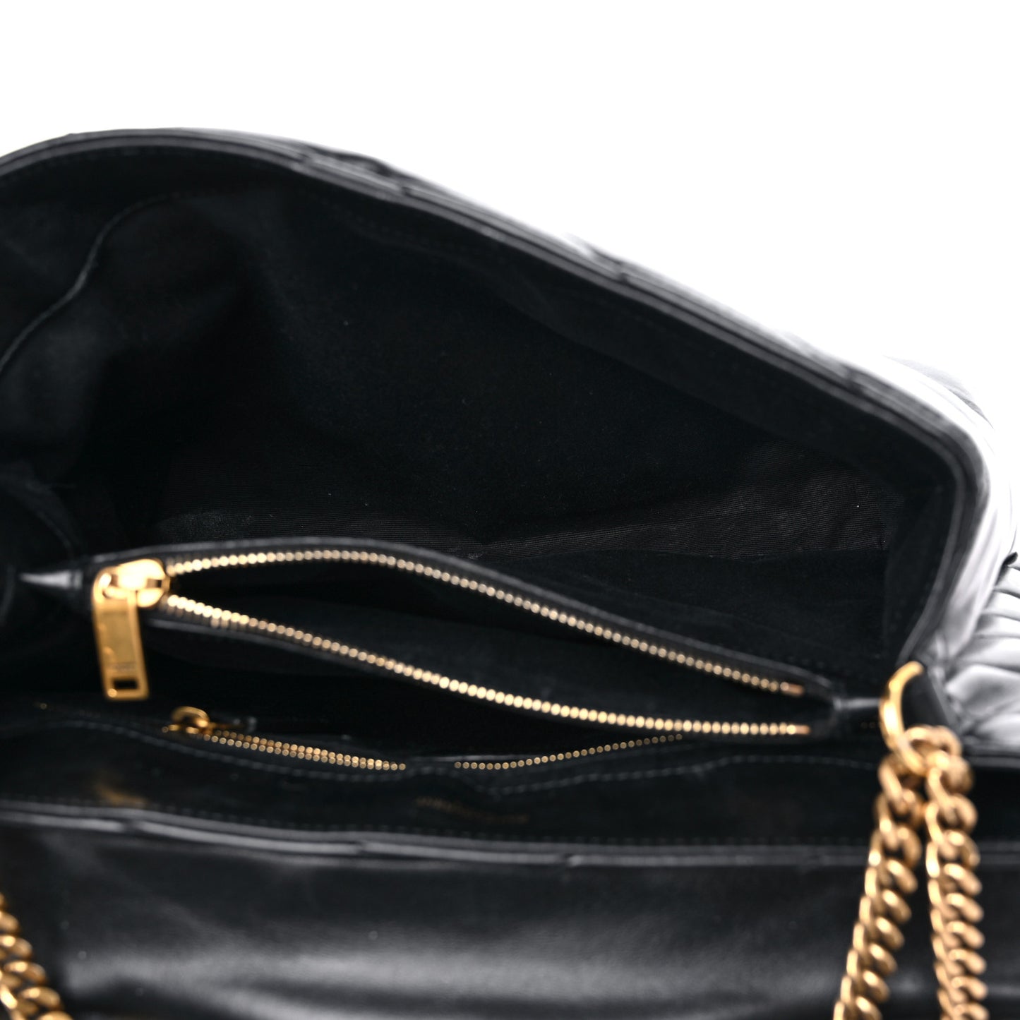 Calfskin Y Quilted Monogram Medium Loulou Chain Satchel Black