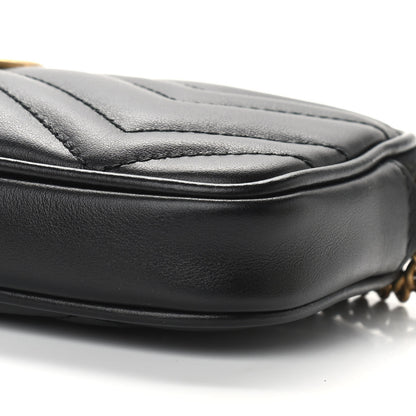 Gucci Calfskin Matelasse Mini GG Marmont Chain Crossbody Bag Black 9 of 9