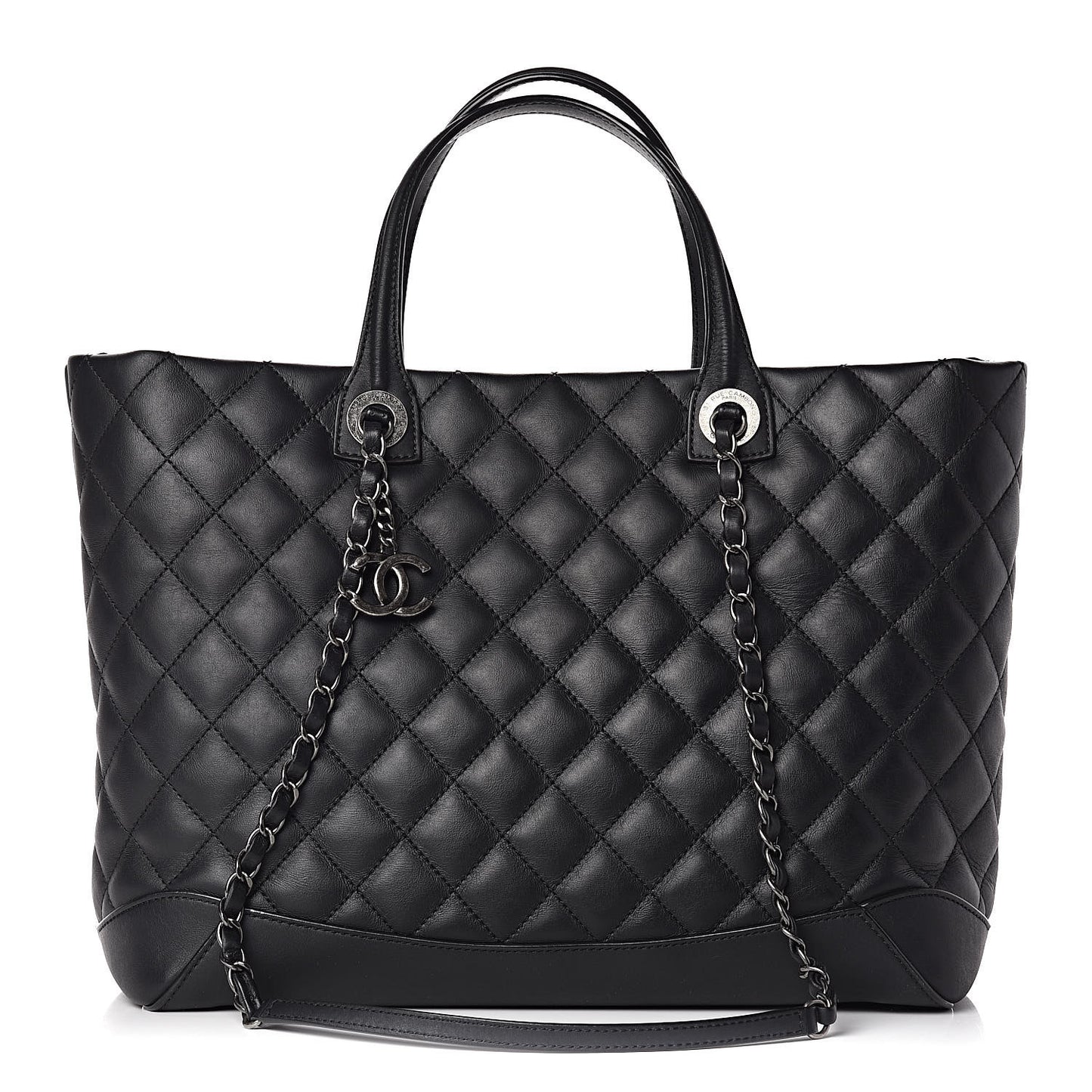 Calfskin Quilted Large Easy Shopping Tote Black