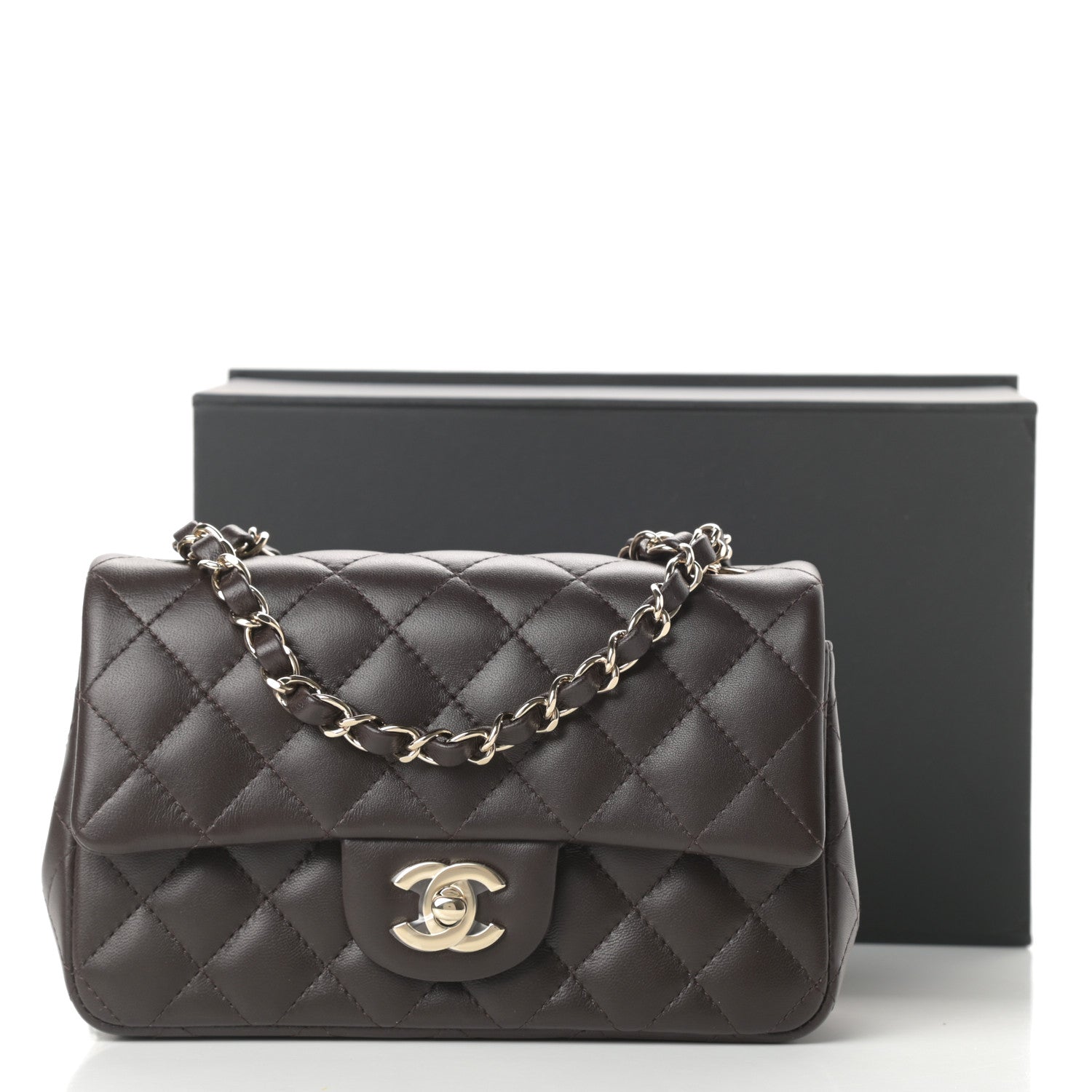 Chanel Lambskin Quilted Mini Rectangular Flap Dark Brown 12 of 12