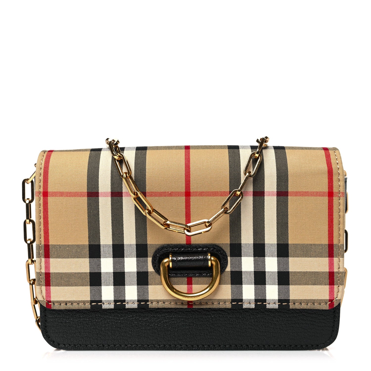 Burberry Calfskin Vintage Check Mini Hayes D-Ring Crossbody Bag Black 1 of 8