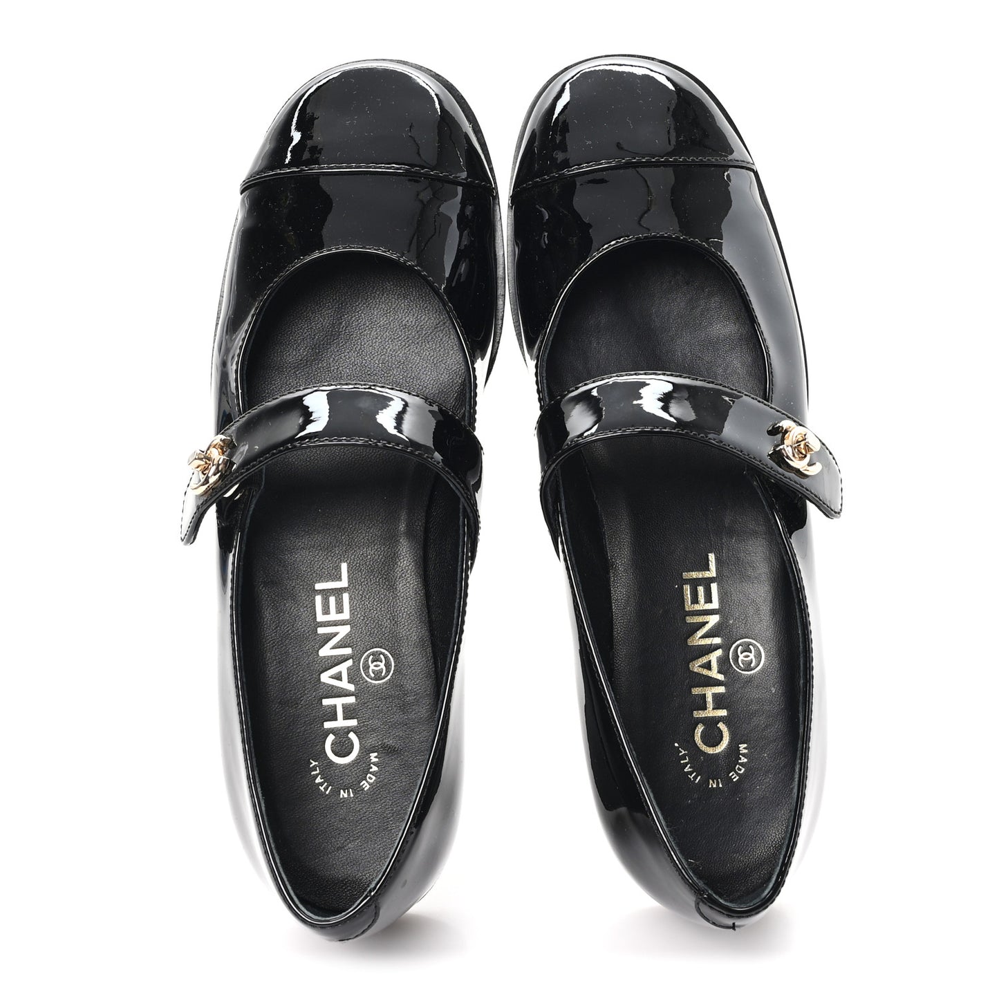 Patent Calfskin Mary Janes Flats 36.5 Black