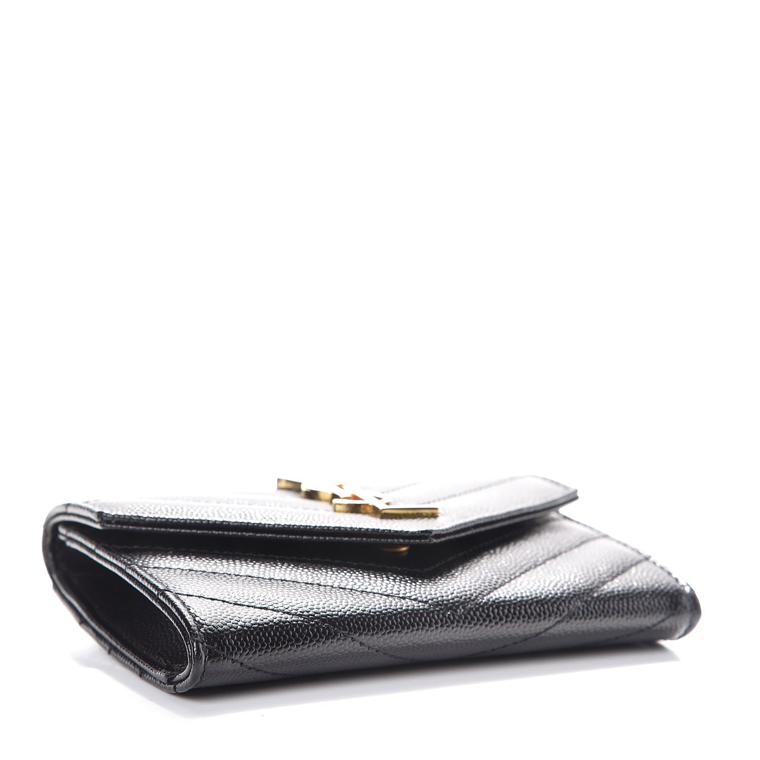 Saint Laurent Grain De Poudre Matelasse Chevron Small Monogram Envelope Wallet Black 4 of 7