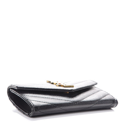 Saint Laurent Grain De Poudre Matelasse Chevron Small Monogram Envelope Wallet Black 4 of 7