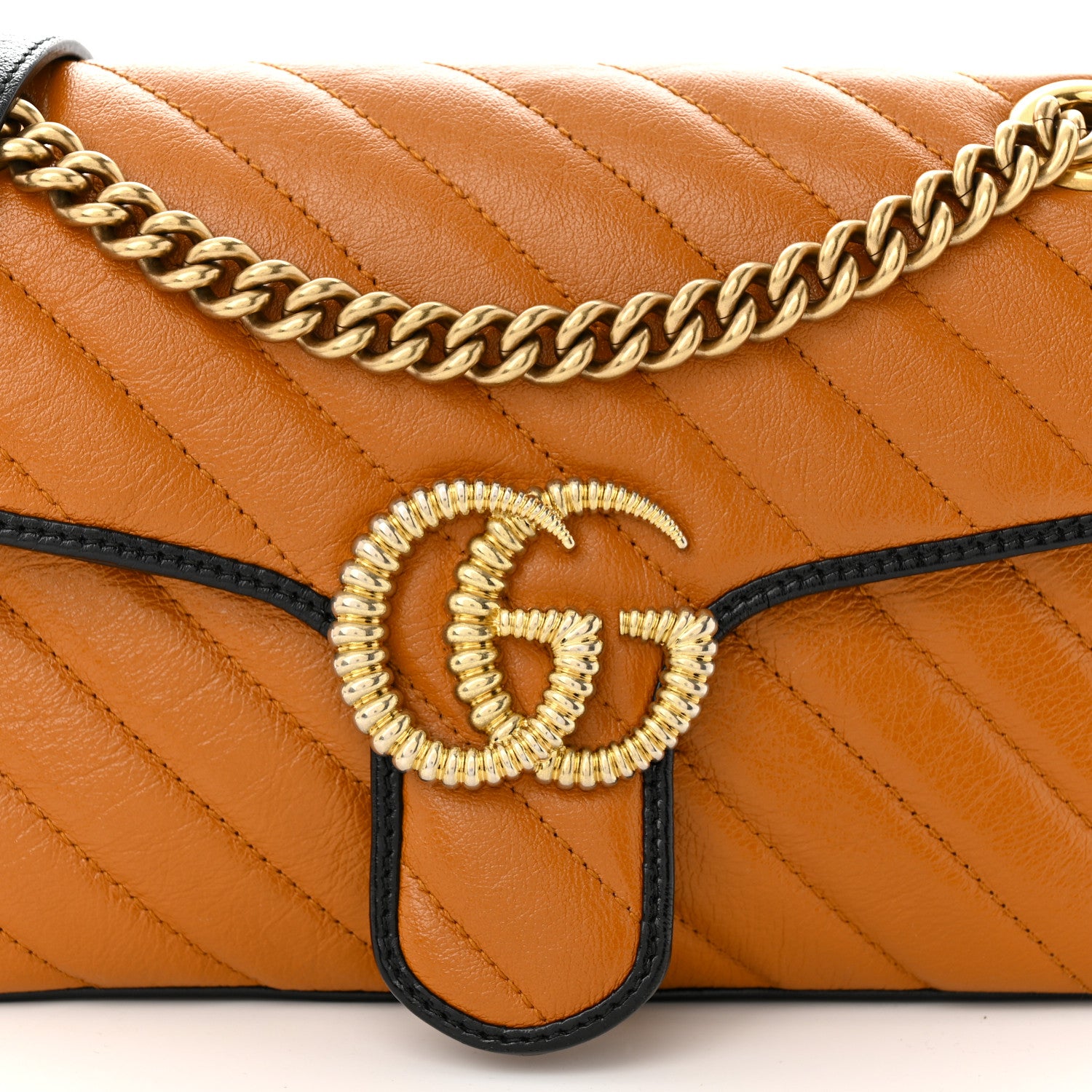 Gucci Vintage Effect Calfskin Matelasse Diagonal Small Torchon GG Marmont Shoulder Bag Cognac Black 8 of 11