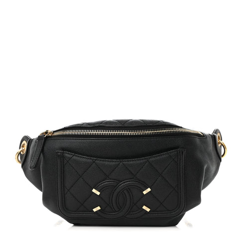 Caviar Quilted Filigree Waist Bag Black