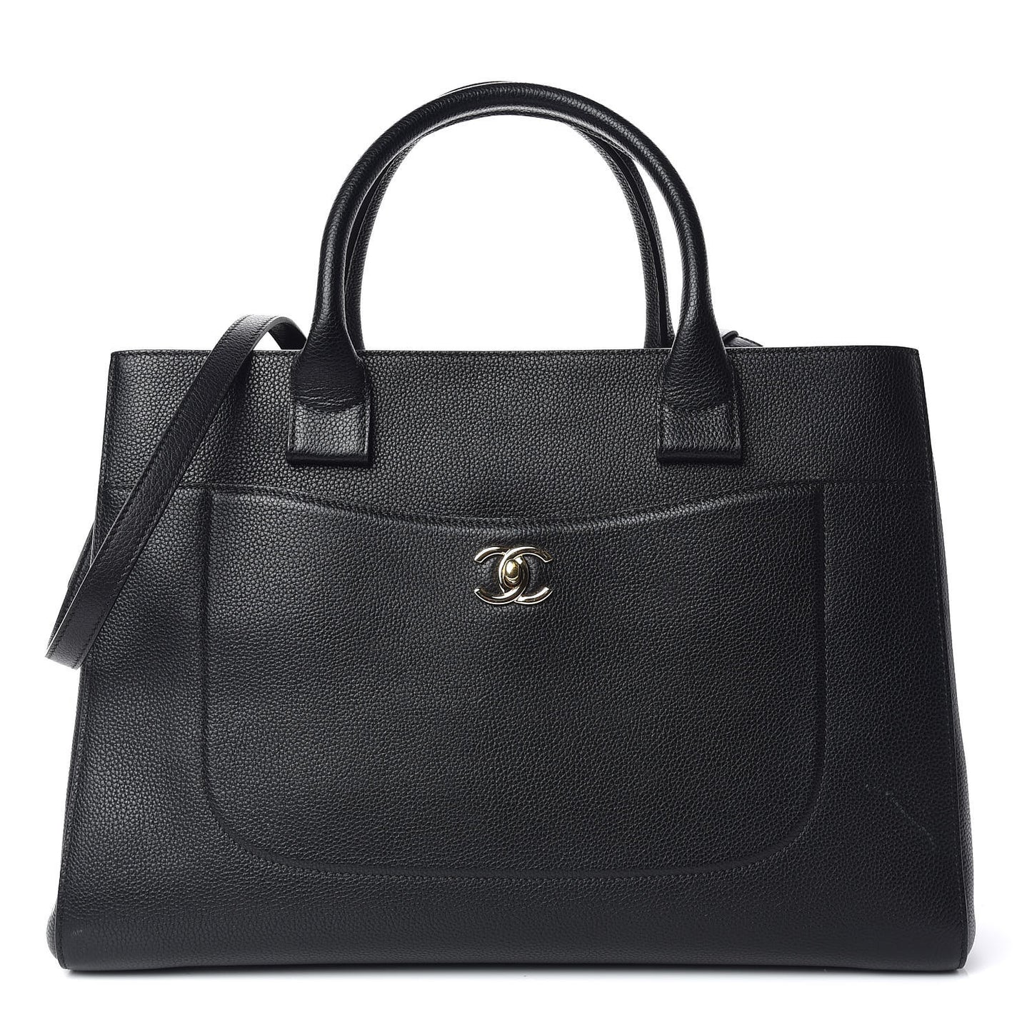 Grained Calfskin Medium Neo Executive Shopper Tote Black