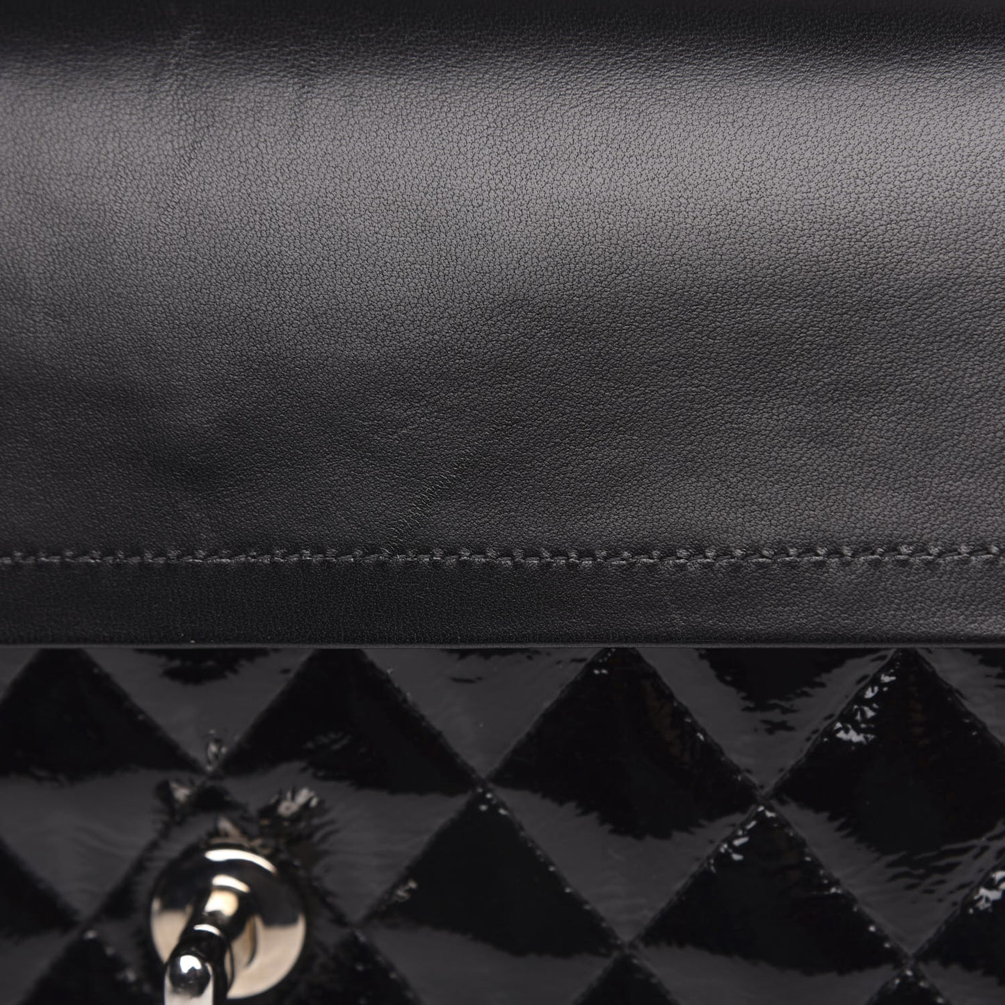 Patent Quilted Medium Double Flap Black