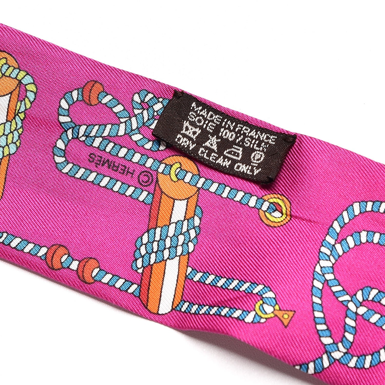 Hermes Silk Cordages Twilly Scarf Fuchsia Vert Orange 3 of 4
