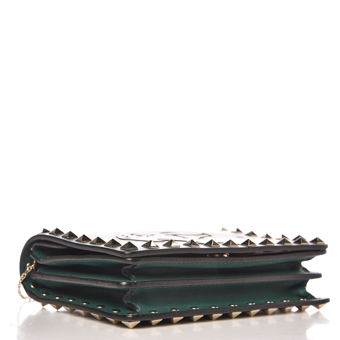 Calfskin Panther Mini Rockstud Wallet on Chain Emerald