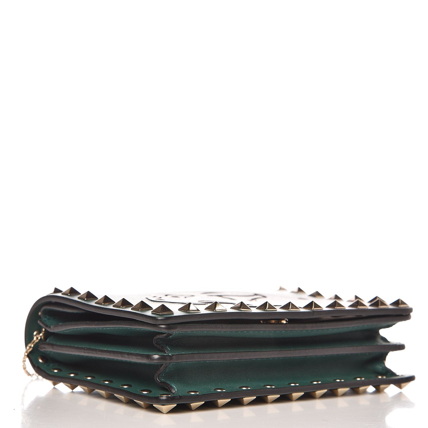 Valentino Garavani Calfskin Panther Mini Rockstud Wallet on Chain Emerald 4 of 7