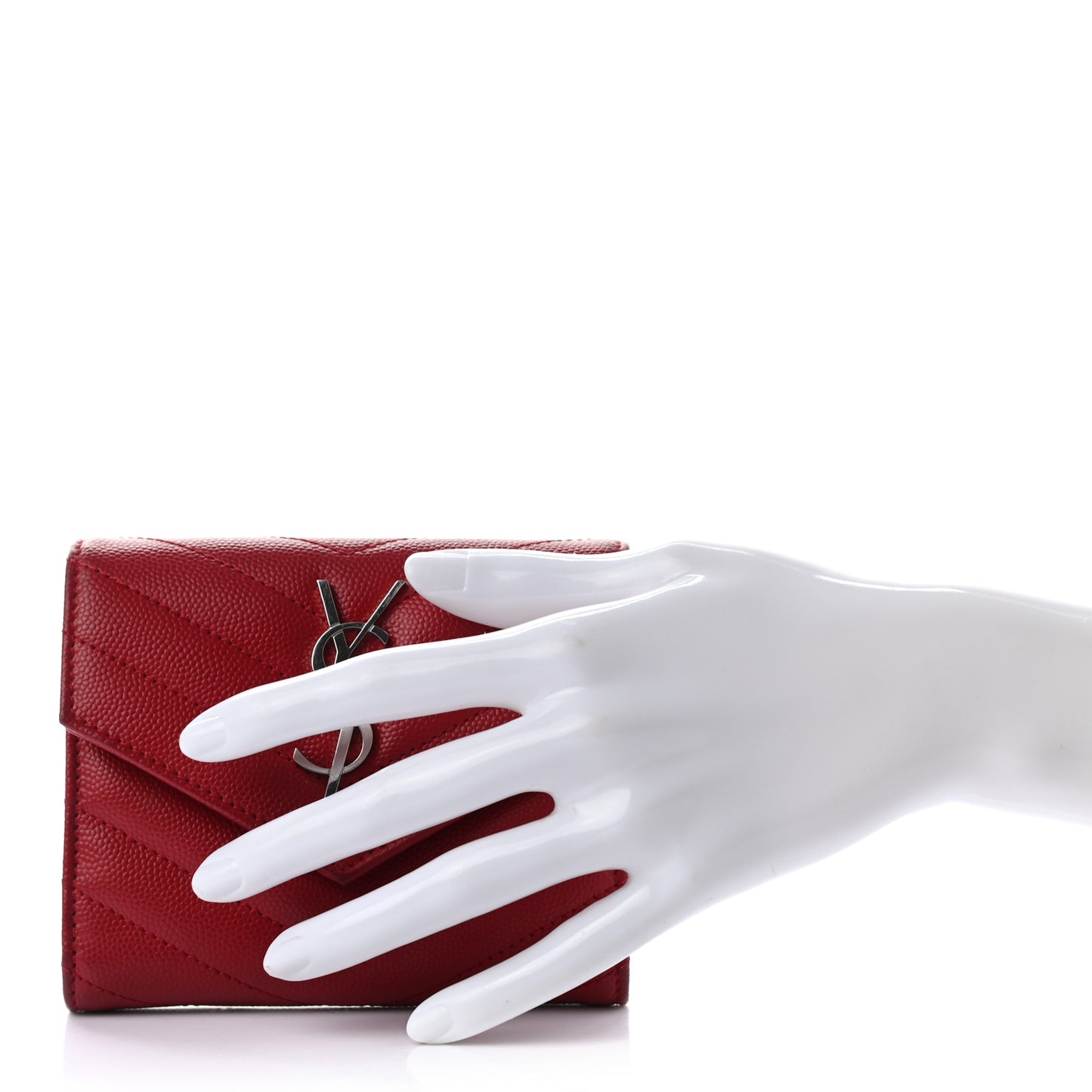 Grain De Poudre Matelasse Chevron Monogram Compact Tri Fold Wallet Red