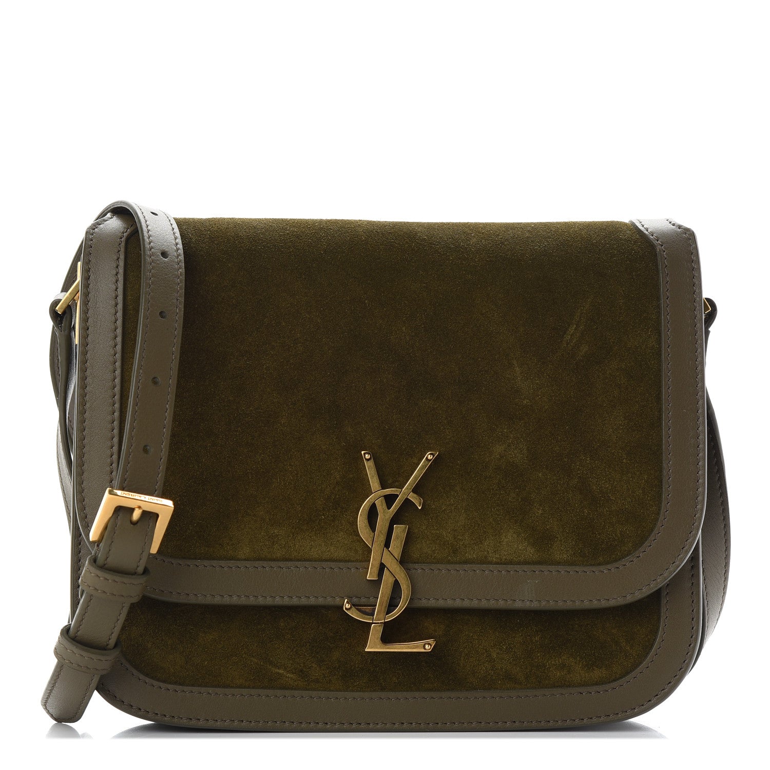 Saint Laurent Suede Smooth Calfskin Monogram Medium Solferino Soft Satchel Olive 1 of 8