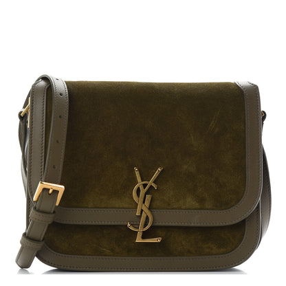 Saint Laurent Suede Smooth Calfskin Monogram Medium Solferino Soft Satchel Olive 1 of 8