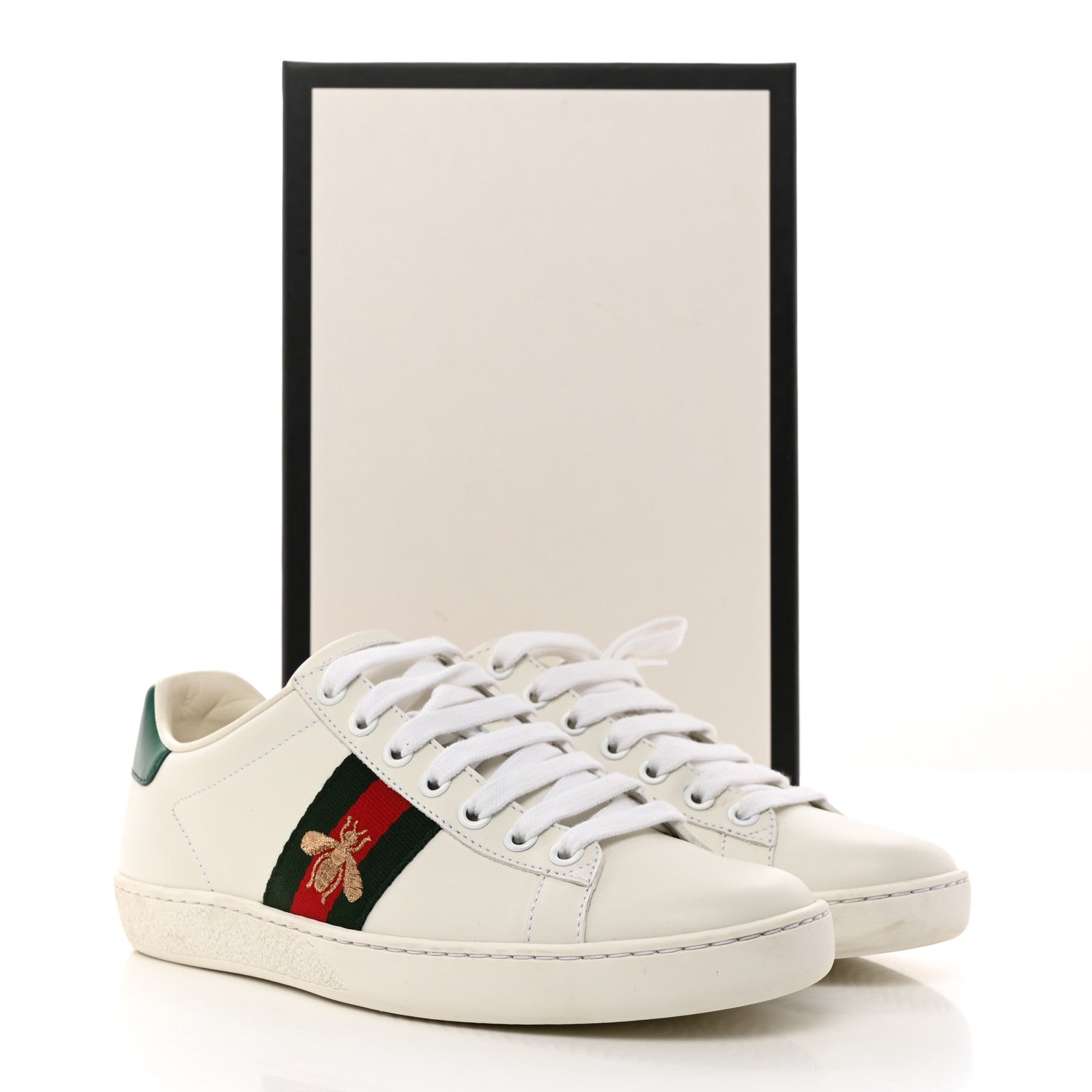 Gucci Calfskin Ayers Bee Embroidered Womens Ace Sneakers 36 White Green 9 of 9