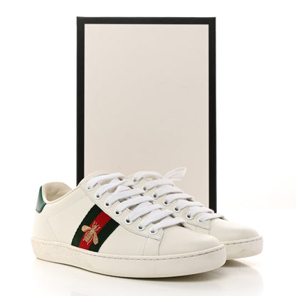Gucci Calfskin Ayers Bee Embroidered Womens Ace Sneakers 36 White Green 9 of 9