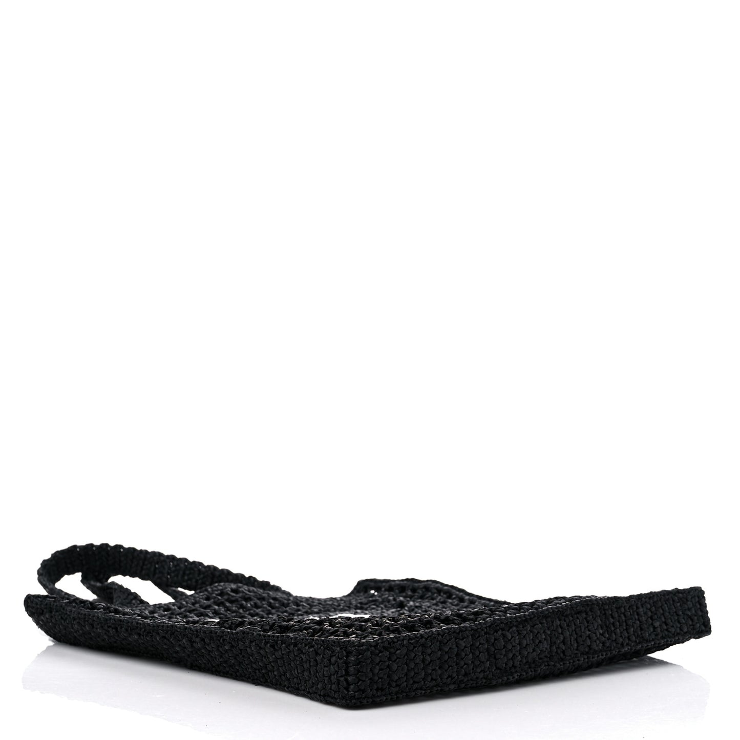 Yarn Raffia Effect Crochet Logo Embroidered Tote Bag Black
