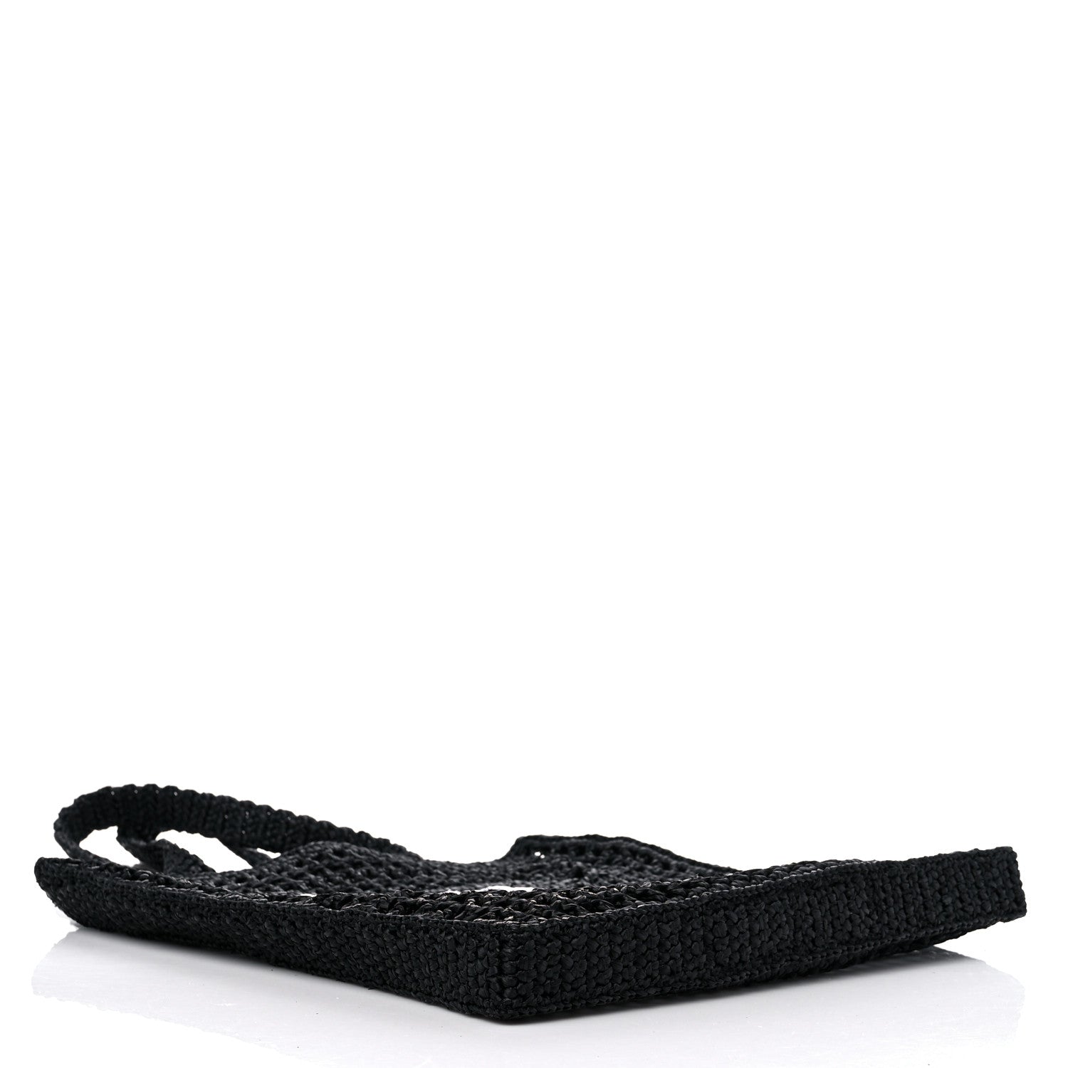 Prada Yarn Raffia Effect Crochet Logo Embroidered Tote Bag Black 4 of 8