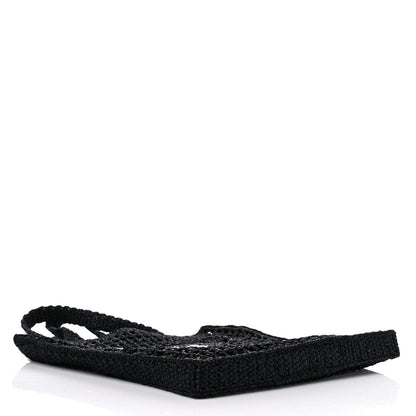 Prada Yarn Raffia Effect Crochet Logo Embroidered Tote Bag Black 4 of 8