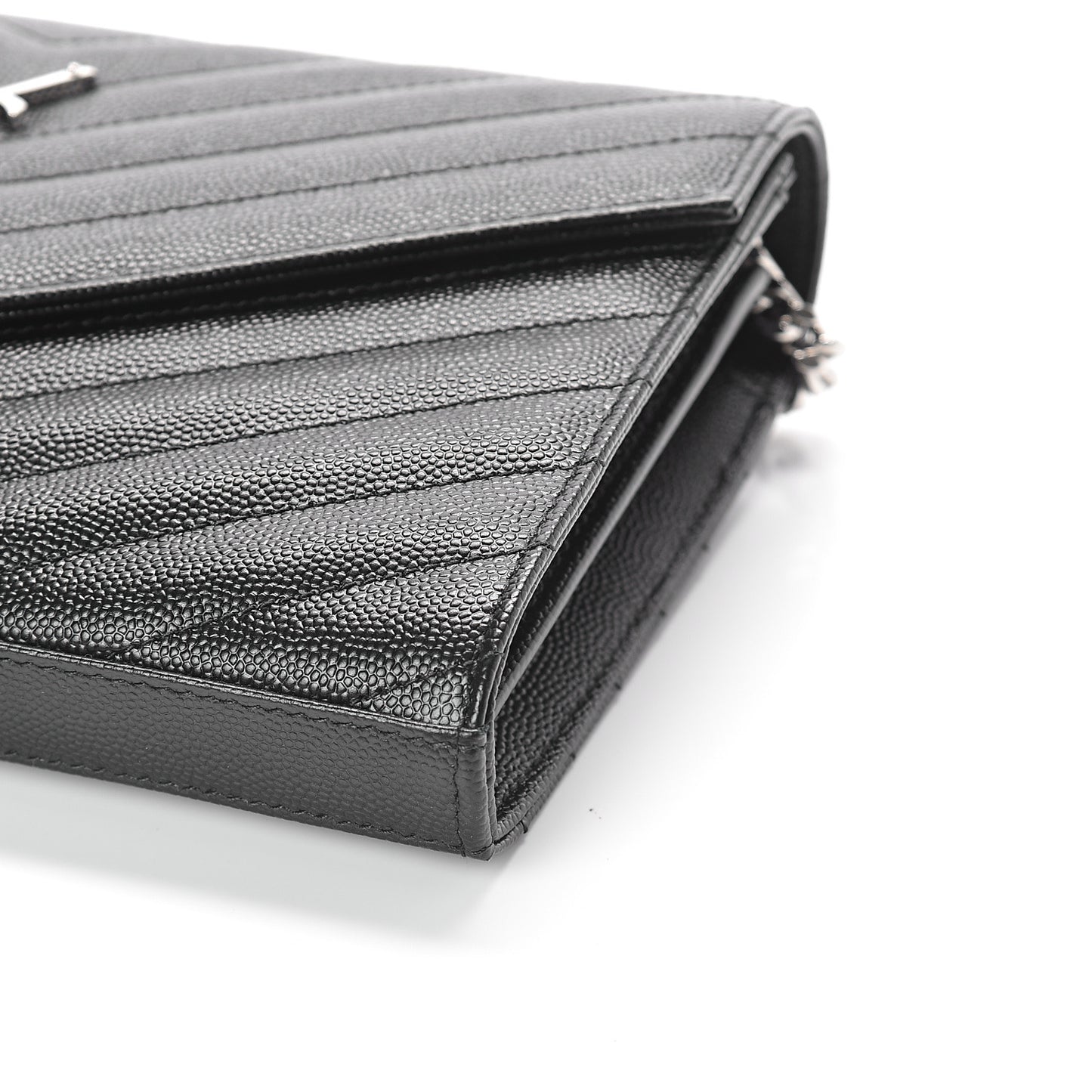 Grain De Poudre Matelasse Chevron Monogram Chain Wallet Black