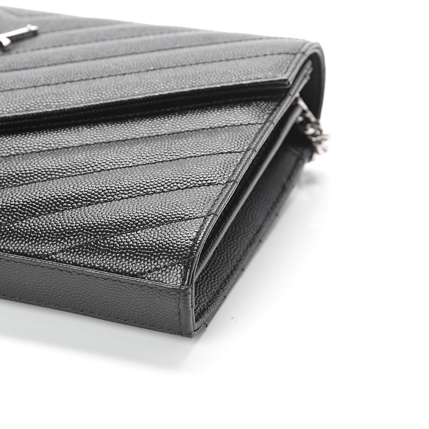 Saint Laurent Grain De Poudre Matelasse Chevron Monogram Chain Wallet Black 8 of 8