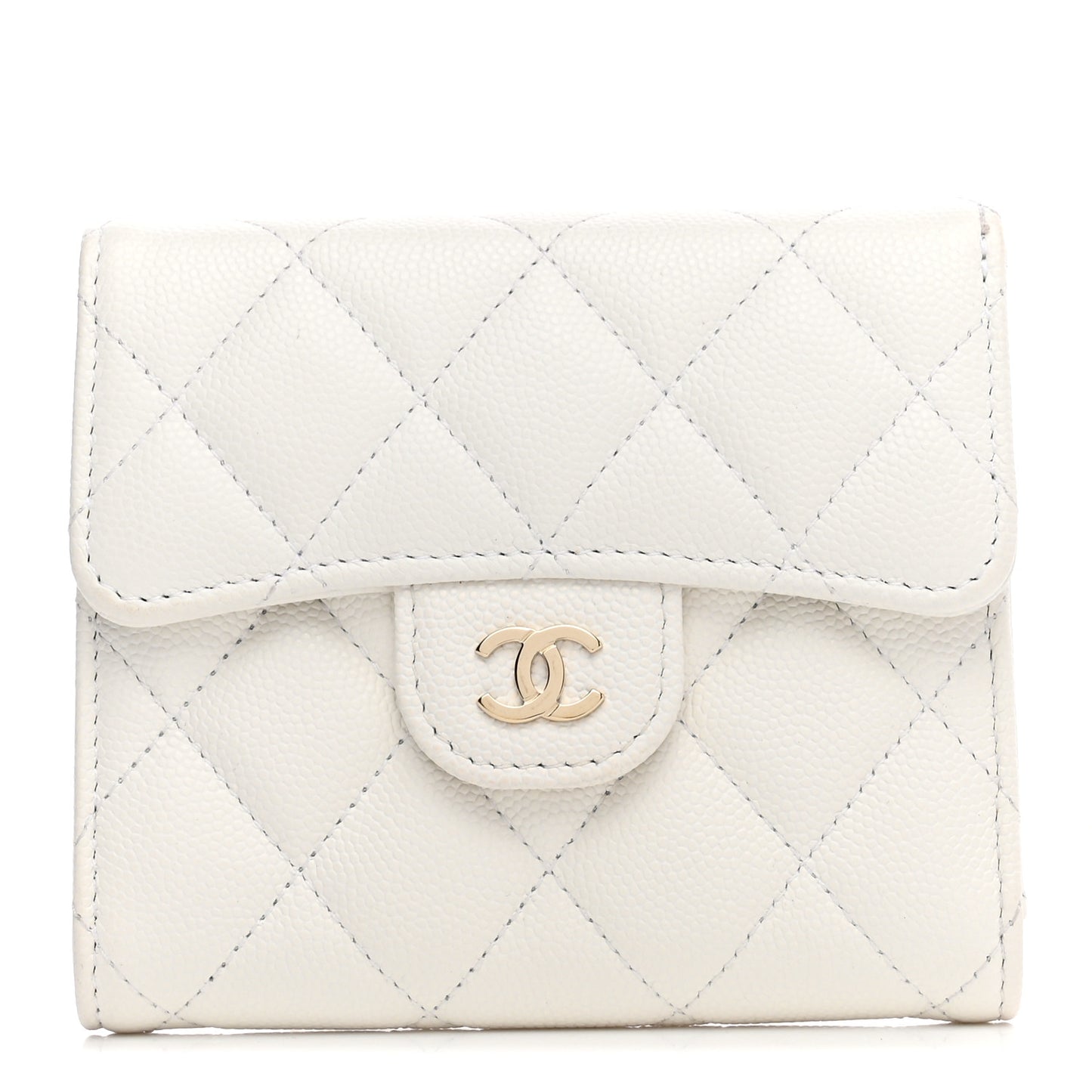 Caviar Quilted Small Flap Wallet White
