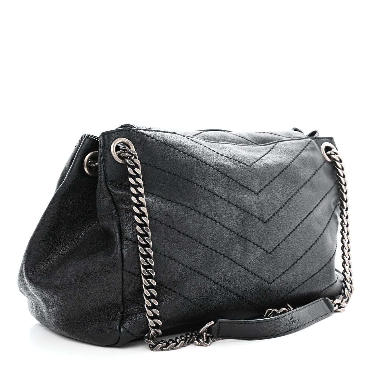 Vintage Lambskin Chevron Monogram Large Nolita Black