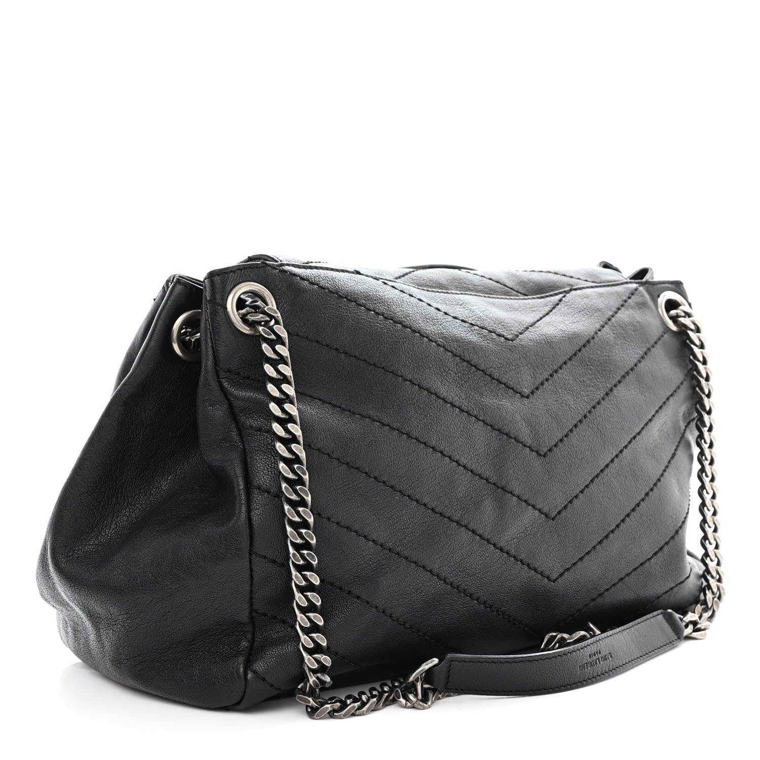 Saint Laurent Vintage Lambskin Chevron Monogram Large Nolita Black 3 of 12